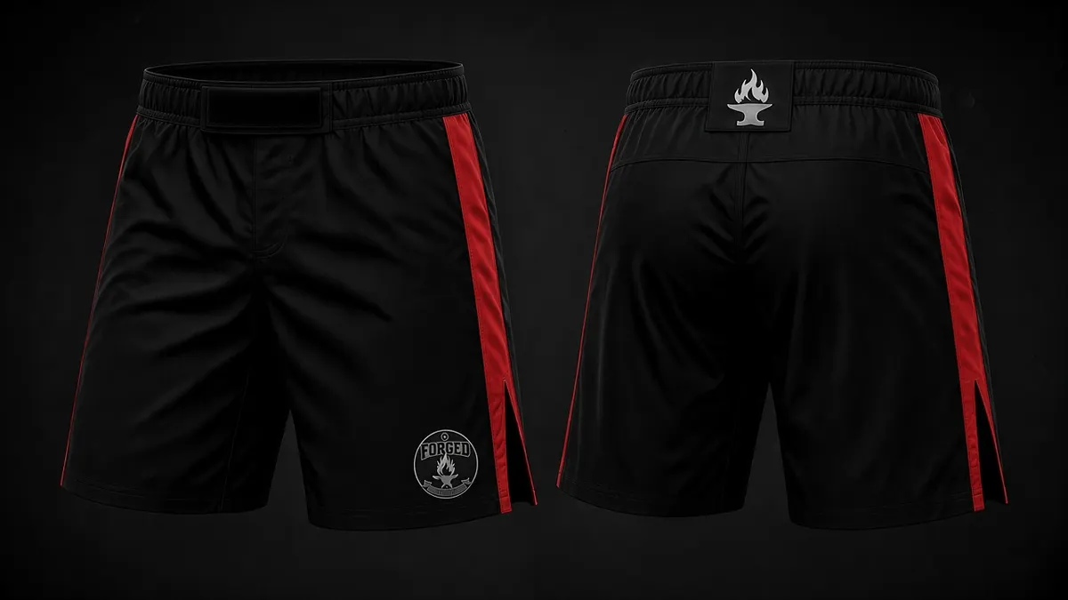 FORGED fight shorts, front and back