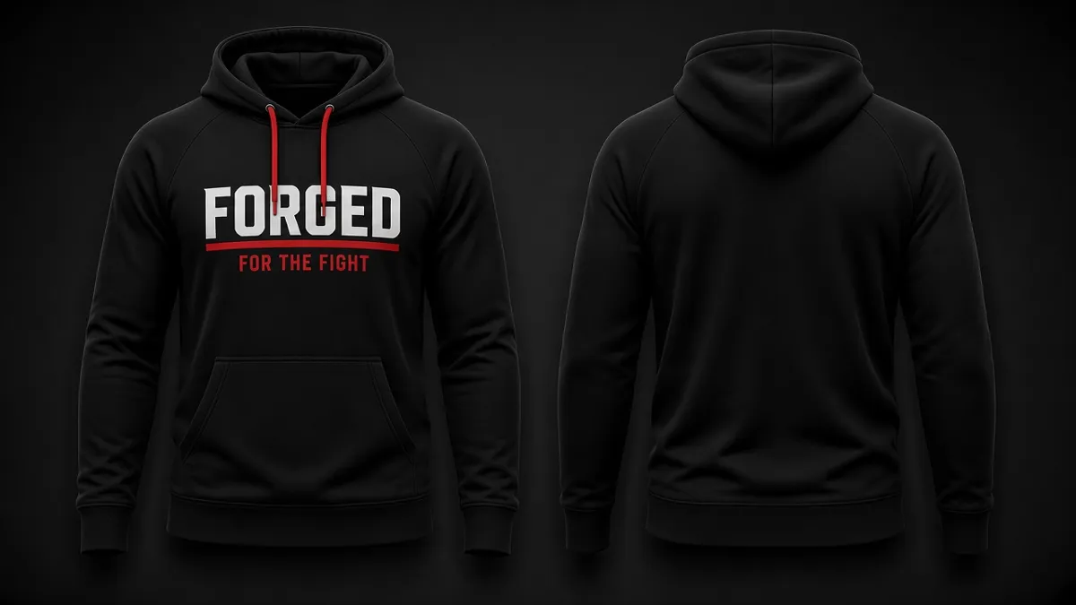 FORGED FOR THE FIGHT hoodie, front and back