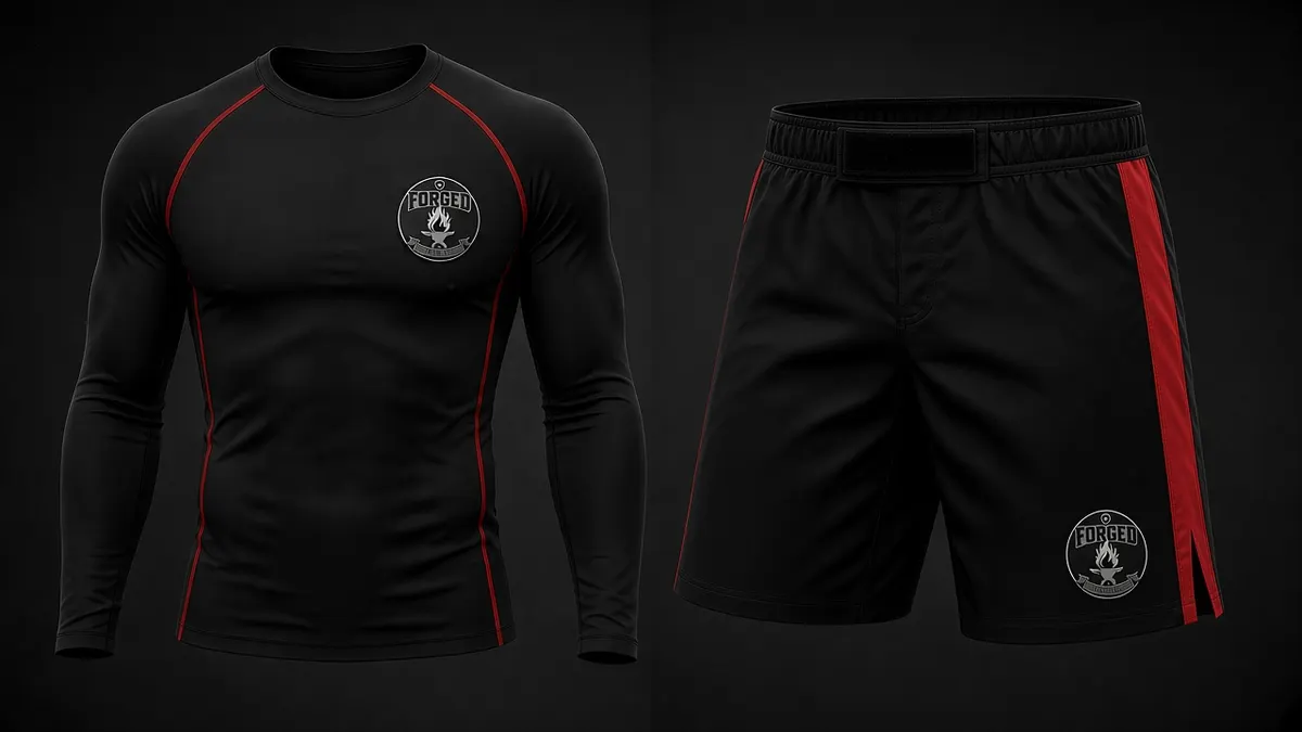 FORGED rash guard and fight shorts set